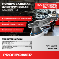 Полировальная сетевая машинка вращательно-орбитальная E0308 PROFIPOWER УПМ-150