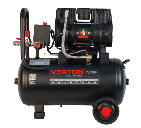 Компрессор безмасляный Verton Air AC-24/260 (230/50 В/Гц, б/масл. 260л/мин, V 24 л, макс. дав.8 бар, мощн. 1,1кВт, част. вращ. двиг. 2850 об/мин,рапид/быстросъем, асинх. однофаз.)