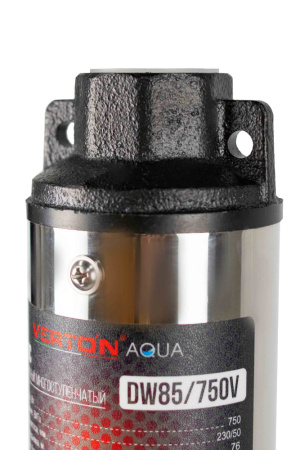 Скважинный центробежный многоступенчатый насос Verton AQUA DW85/750V (750Вт,230В//50Гц,Q max 75л/мин,H max 85м,диам.76мм,верх.забор,давл.8.3 бар,глуб.70 м,подкл.1,мин диам.скважины 100мм, дл.кабеля 50м,21 крыльч.,корпус из нерж.ст,медн.обмотка)