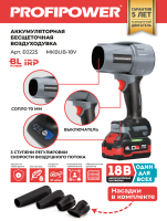 Аккумуляторная бесщеточная воздуходувка E0225 PROFIPOWER "Tornado" MKBUB-18V