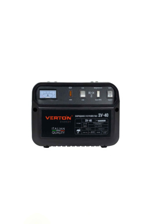 Зарядное устройство VERTON Energy ЗУ-40 (230/50 В/Гц,мощн. 1000 Вт,напряж. аккум. 12/24В,емкость обсл. аккум. 30-350 Ач, заряд. ток (пик/норм) 24/24А)