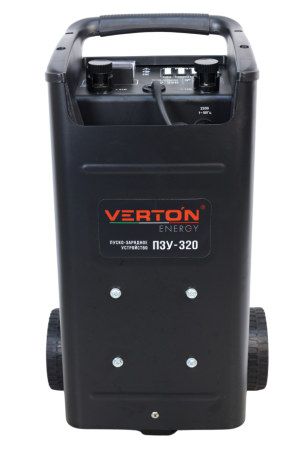 Пуско-зарядное устройство VERTON Energy ПЗУ- 320 (напр.сети 230/50 В/Гц,напр.АКБ 12/24В,емкость зар. АКБ (мин/макс)20-500 Ач,макс. ток зарядки/запуска 45А/240А,WET/AGM,12В потр.мощн.1,92/3,84кВт,5 реж. зар,IP20)