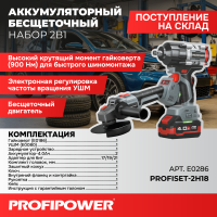 Аккумуляторный бесщеточный E0286 НАБОР 2в1 PROFIPOWER ProfiSet-2H20