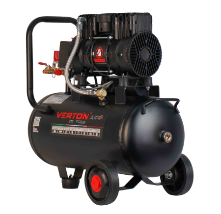 Компрессор безмасляный Verton Air AC-24/260 (230/50 В/Гц, б/масл. 260л/мин, V 24 л, макс. дав.8 бар, мощн. 1,1кВт, част. вращ. двиг. 2850 об/мин,рапид/быстросъем, асинх. однофаз.)
