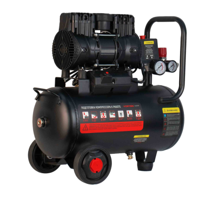 Компрессор безмасляный Verton Air AC-24/260 (230/50 В/Гц, б/масл. 260л/мин, V 24 л, макс. дав.8 бар, мощн. 1,1кВт, част. вращ. двиг. 2850 об/мин,рапид/быстросъем, асинх. однофаз.)