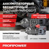 Аккумуляторный бесщеточный ударный гайковерт E0243 PROFIPOWER T-4000NK короткий шпиндель