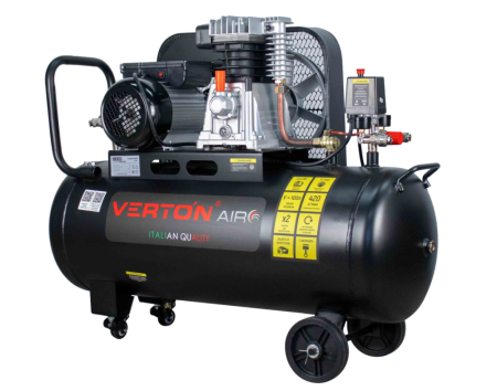 Компрессор ременной Verton Air AC-100/420R (230/50 В/Гц,масл.ремен. произв. 420л/мин, V 100л, макс. дав.12 бар, мощн. 2,5кВт, част. вращ. двиг. 2800 об/мин,итальянский тип компрессорного блока,рапид, асинх. однофаз.)