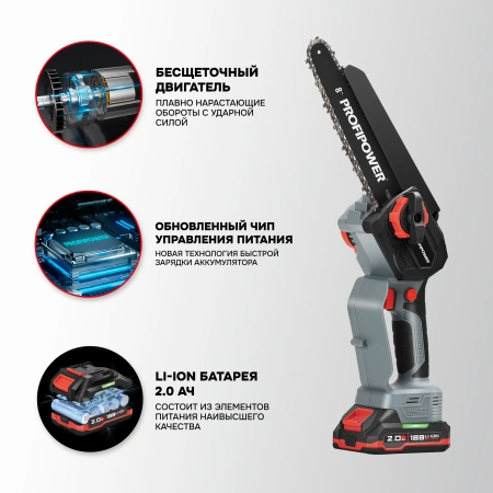 Аккумуляторная цепная пила бесщеточная E0216 PROFIPOWER MKGSH-18V