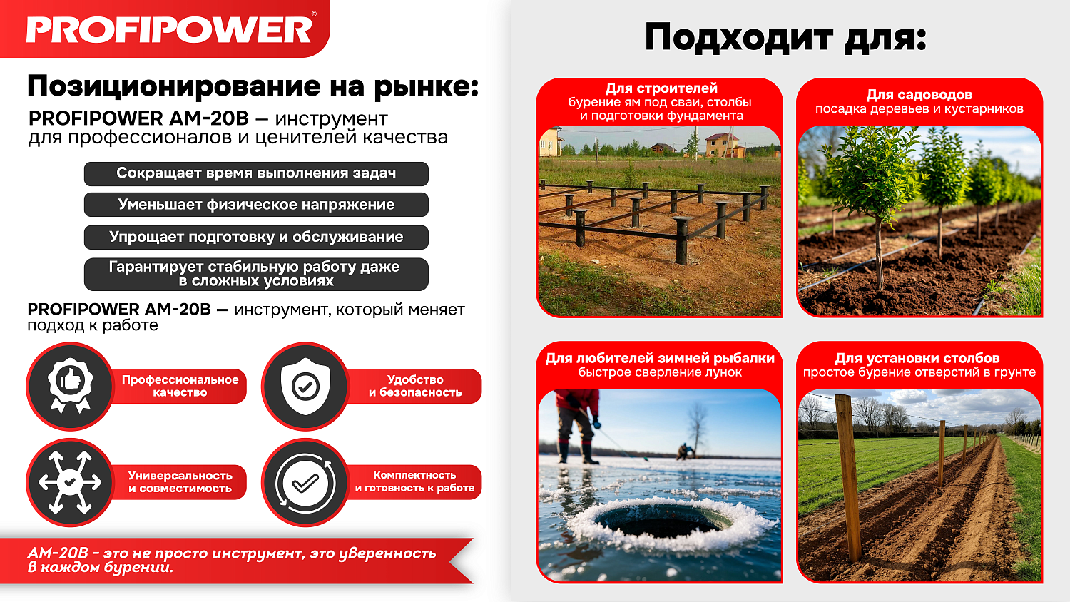 Аккумуляторный бесщеточный бур E0282 PROFIPOWER AM-20B