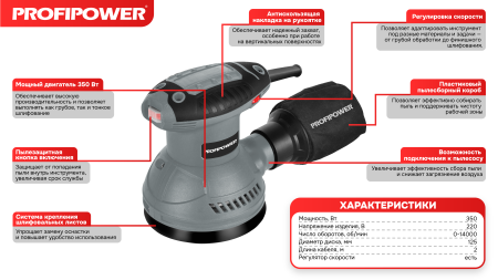 Эксцентриковая шлифовальная машина E0273 PROFIPOWER МШЭ-350