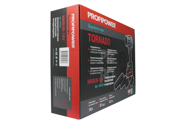 Аккумуляторная бесщеточная воздуходувка E0225 PROFIPOWER "Tornado" MKBUB-18V