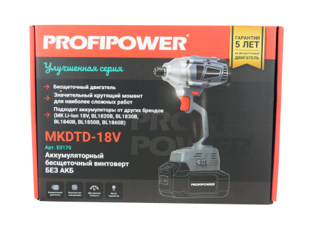 Аккумуляторный винтоверт беcщеточный импульсный E0170 PROFIPOWER MKDTD-18V